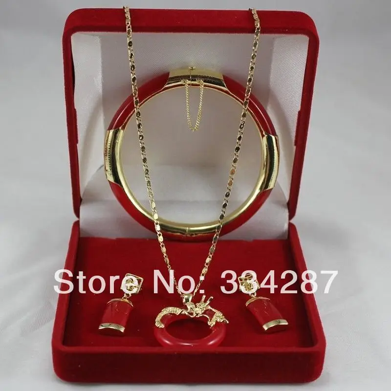 

6 colors Beautiful jade Circle Dragon Pendant Necklace Earring Bracelet Set