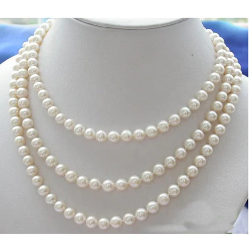 

50inches Long AA 6-7MM White Round Freshwater Cultured Pearl Necklace,Perfect Women Wedding Birthday Party Gift