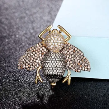 

Zlxgirl Perfect peach Brown zircon bee shape insect brooches for wedding bridal jewelry nice men's Brooch and Pendant pins