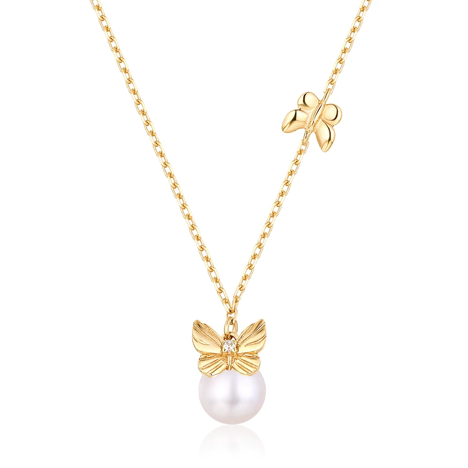 ALLNOEL 925 Sterling Silver Women's Necklace Chain  Minimalist 9K Jewelry Fresh Water Pearl Butterfly Pendant Necklaces Jewellry (7)