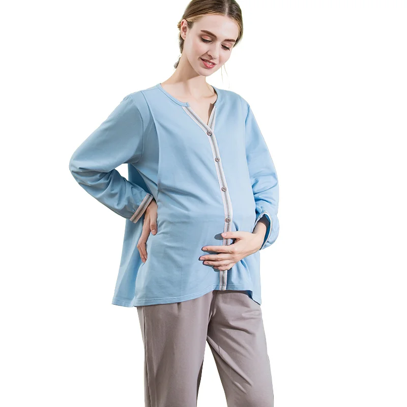 Maternity Nursing long sleeve 2pcs Nursing Pajamas Sets Sleepwear