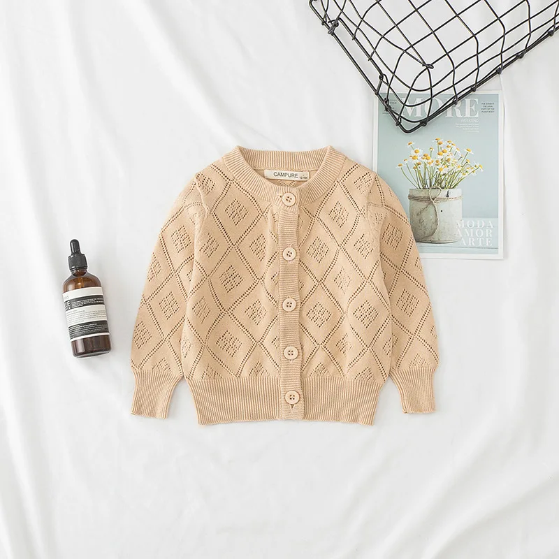 

Kids Sweaters Baby Girl Spring Clothes Boy Cardigan Cotton Long Sleeve Child Sweater 1-6 Years Hollow Out Cardigans Ribbed