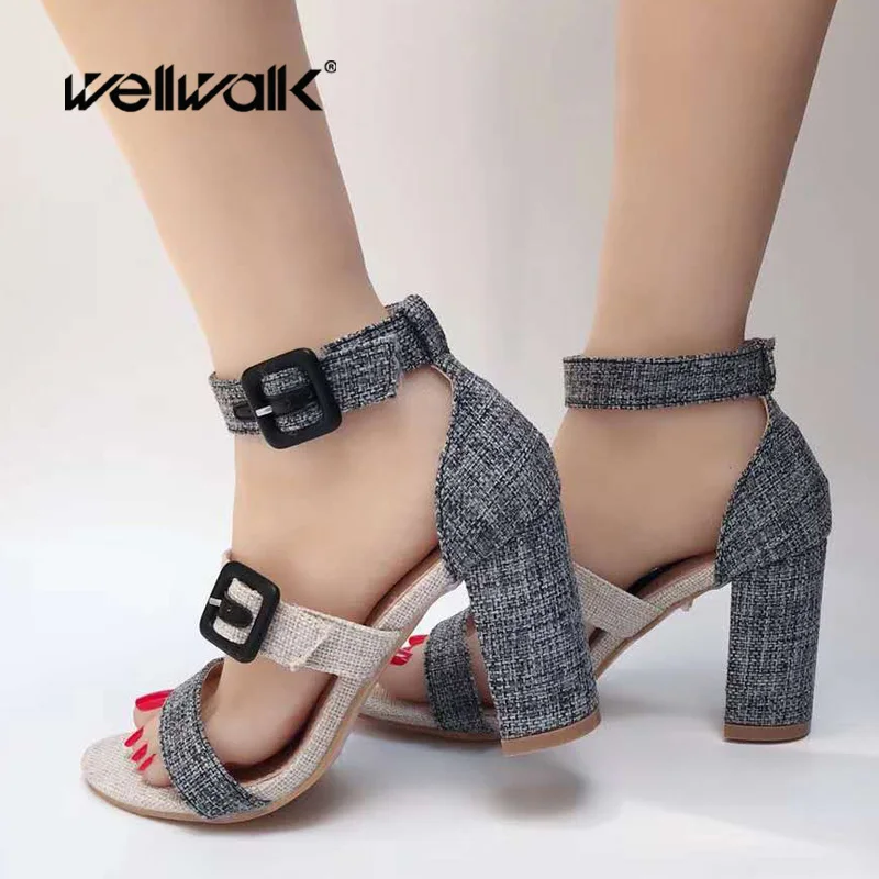denim high heel sandals