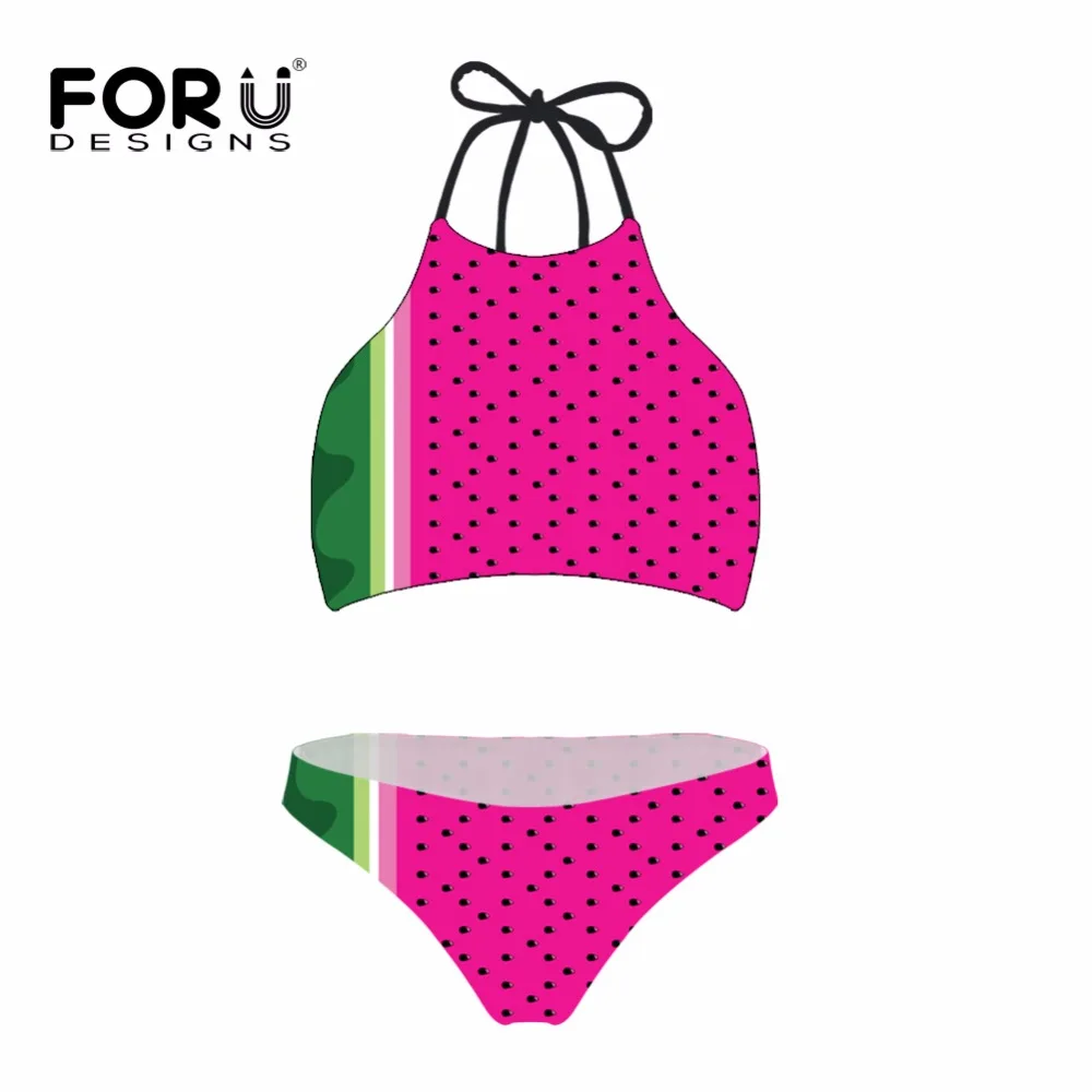 

FORUDESGINS Swimsuit Women Two-piece Suit Bright Watermelon Border Print Bikini Set Swimwear Female 2018 Swimming Suit for Women