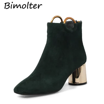 

Bimolter Fashion Autumn Women Ankle Boots Pointed Toe High Heel Boots Metal Decoration Female Comfortable Casual Shoes LAEA075