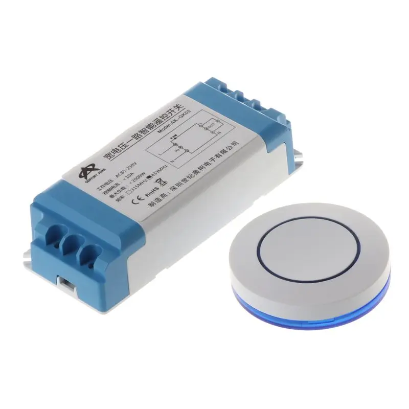 

1Set AC85-250V Wireless LED Light Switch Relay Output Radio Receiver Waterproof Module Case with Round Remote Control Sticker