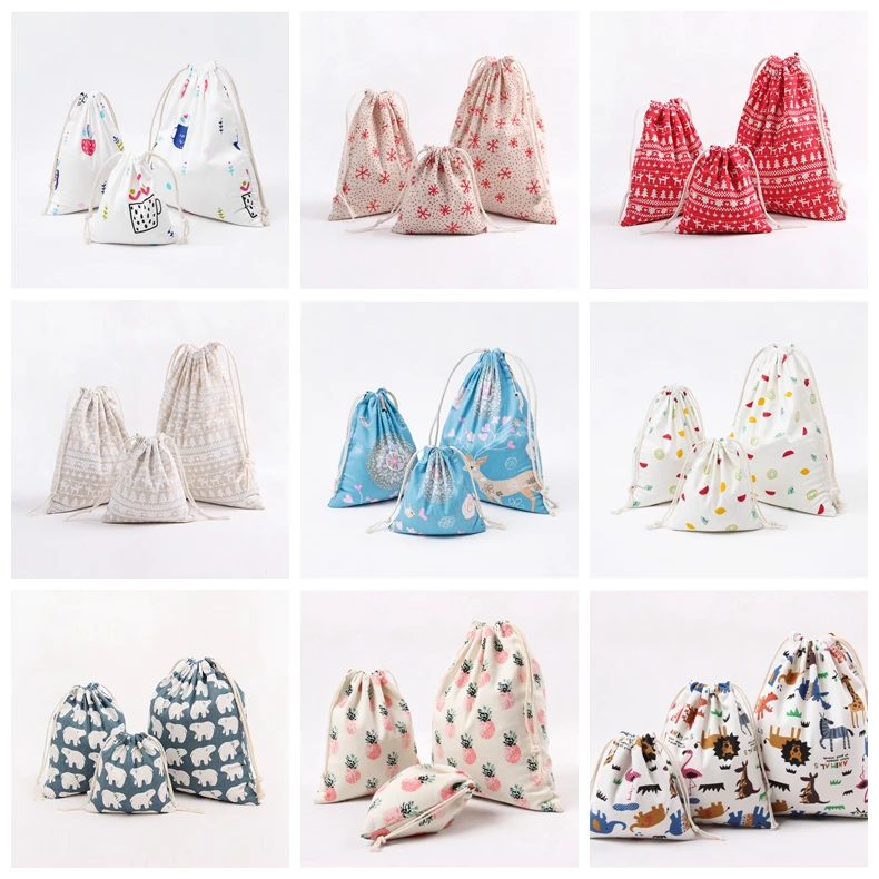 

3pcs/set Cut Style Printed Drawstring Bag Draw Pocket Storage Beam Animal Pattern Style Sack Bags