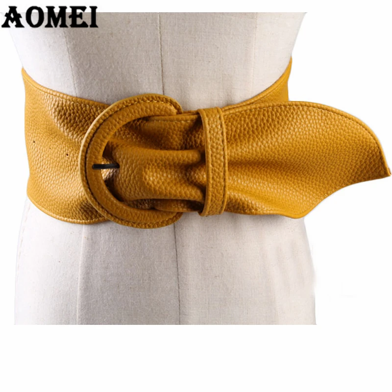 

Women Fashion Wide Leather Belts for Dresses Blouse Buckle Ladies Western Trending Design Black Yellow Red Camel Long Belt