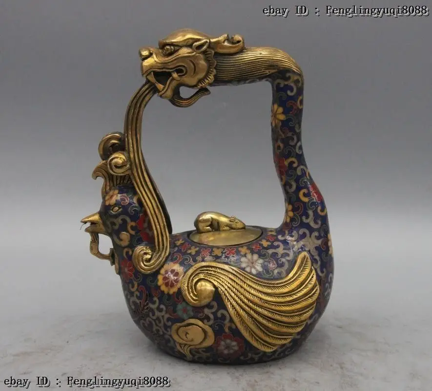 free shipping 10&quot Chinese Bronze Cloisonne Dragon Phoenix Mouse Wine pot Flagon Stoup Teapot 2017 | Дом и сад