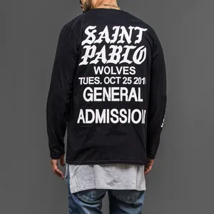 Saint Pablo Wolves General Admission Long Sleeve Black T-shirt Fashion Streetwear T-Shirt Men Tops Camisetas Hombre