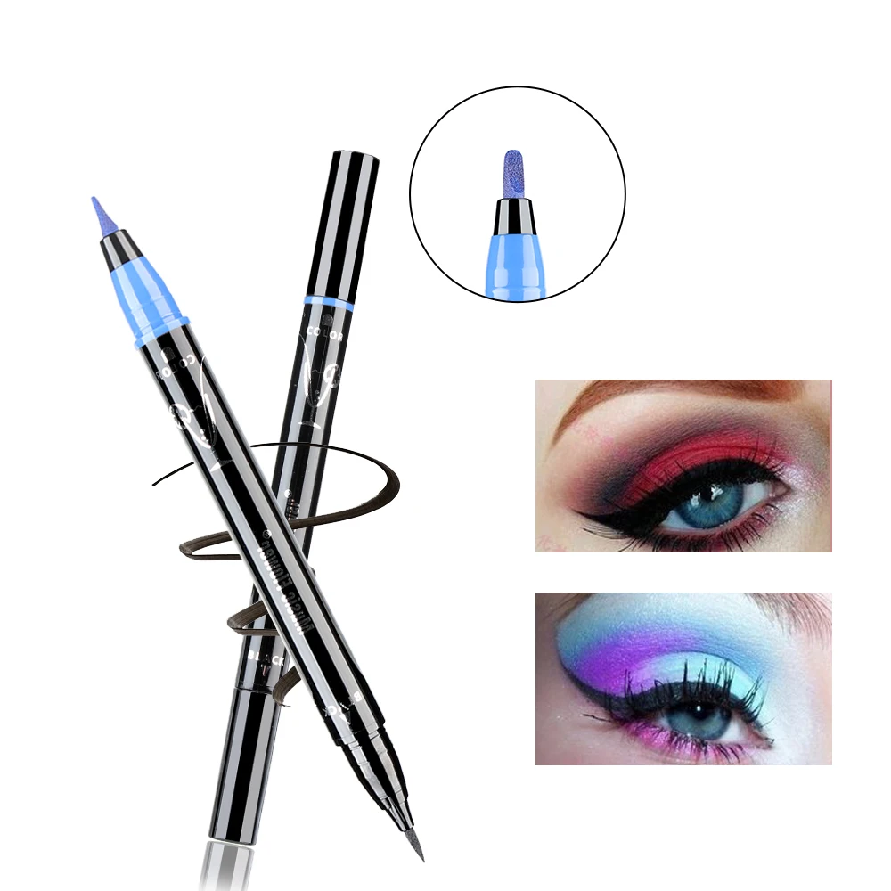 2 Colors Double Ended Liquid Eyeliner Eyes Makeup Set Black Eyeliner