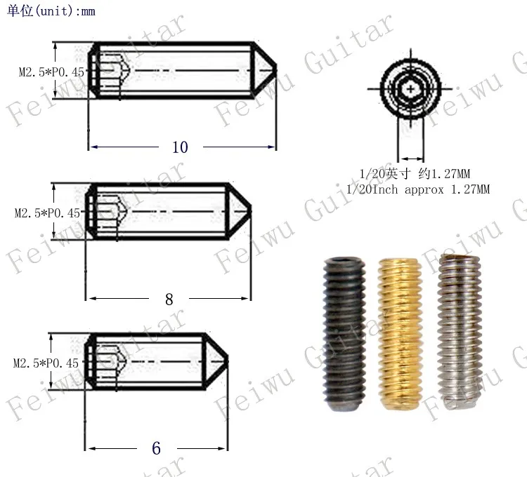 12 шт./упак. тремоло косоурные регулировать высоту шестигранные винты с шестигранной головкой для Электрогитары бас-M2.5*6 мм-10 мм