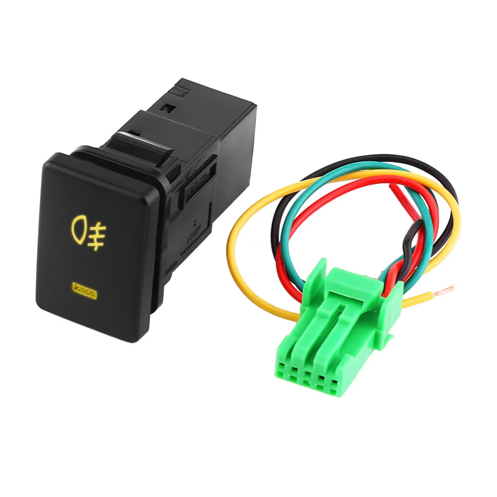 

Car Foglight Control Switch Fog Light Lamp On-Off Button Push Switch 4 Wire Button For Toyota Yellow Indicator DC 12V 4 Wire