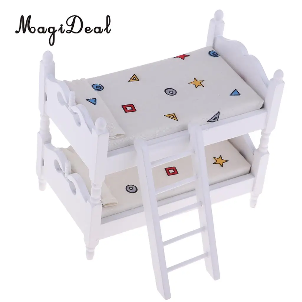 1/12 Scale Lovely Dollhouse Miniatures Kids Bedroom Furniture Bunk Bed White