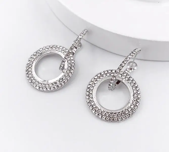 Дизайн, очаровательные серьги, геометрические, круглые, блестящие, австрийские кристаллы, стразы, большие серьги, модные ювелирные изделия для женщин - Окраска металла: Silver
