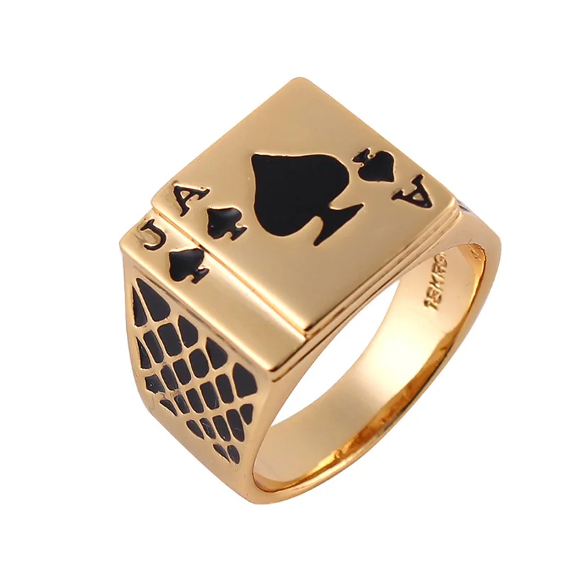Ajojewel классические крутые мужские ювелирные изделия массивные черные эмалированные пики кольцо для покера для мужчин золотого цвета