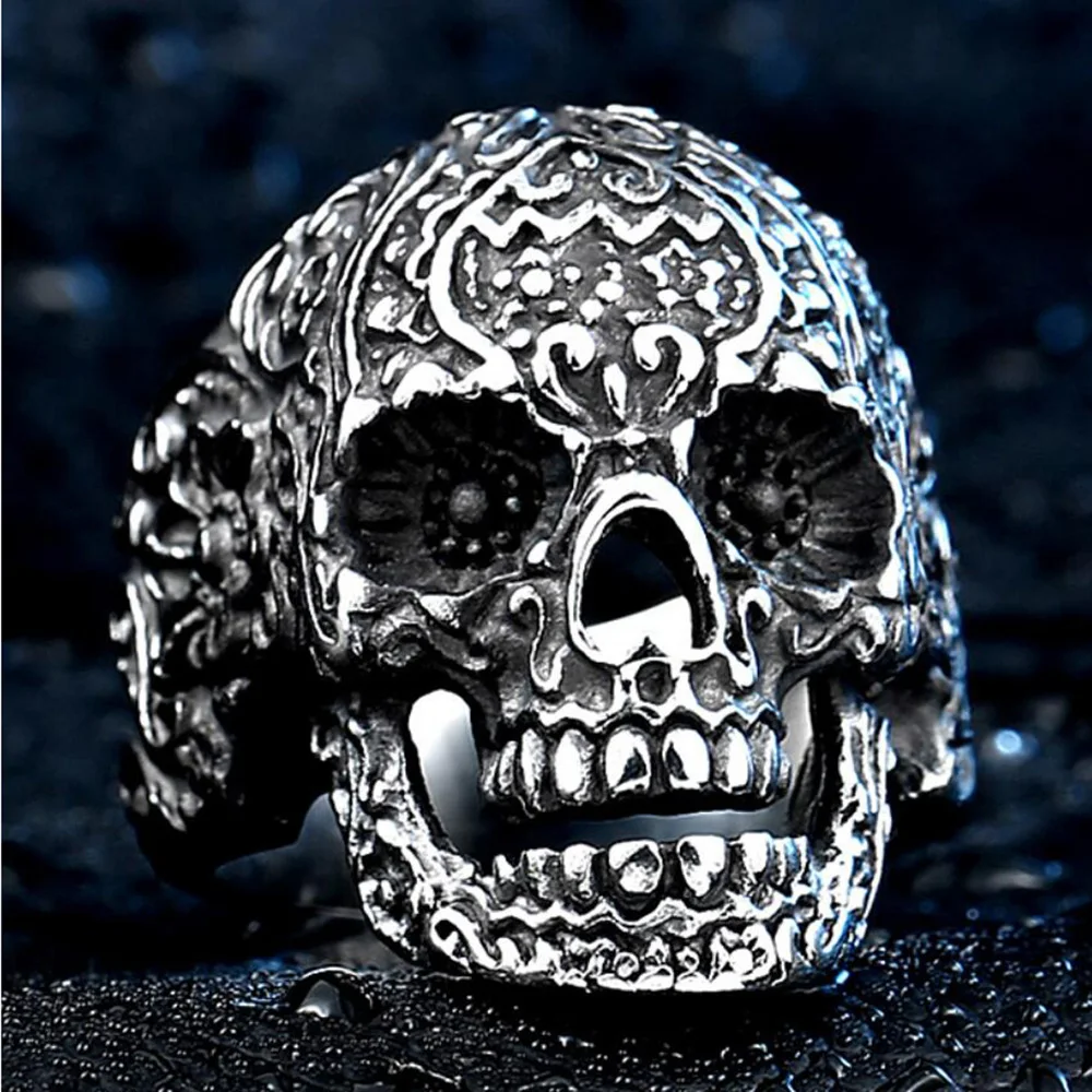 Vintage Gothic Skull Biker Stainless Steel Men's Punk Jewelry Accessories Black Skull Ring