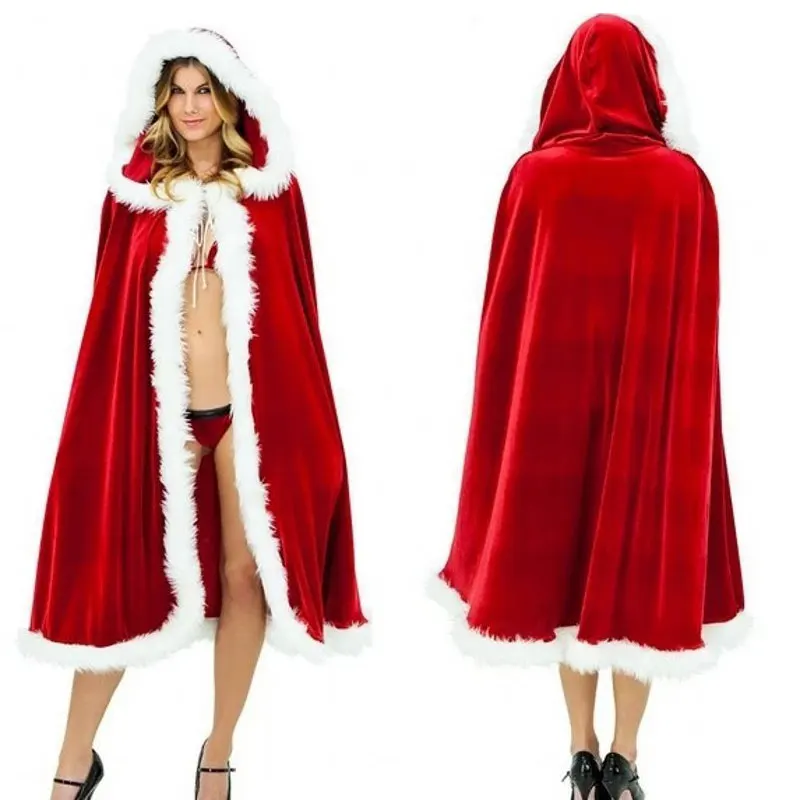 

Women Girls Christmas Cloak Cosplay Santa Claus Red Velvet Long Cloak Capes Xmas Party Dress Decoration Supplies