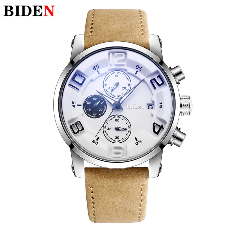 

BIDEN Top Brand Watch Men 3D Sculpture Big Number Dial Watch Automatic Date Chronograph Quartz Mens Waterproof Sport Wristwatch
