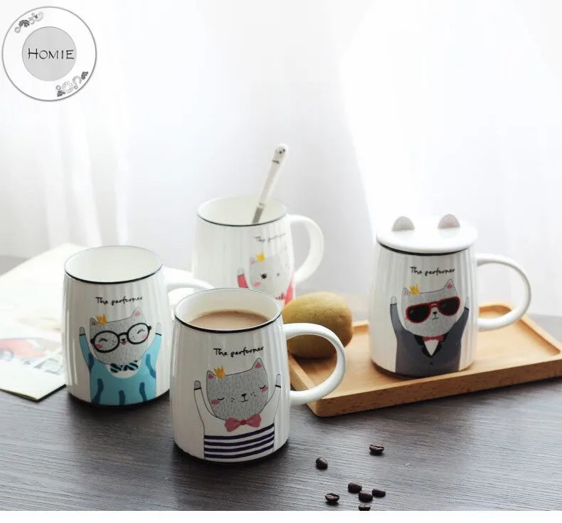 HOMIE lovely  Cat animal Cup Coffee Mug Large 500ml With lid Mugs creative Drinkware Tea milk Cup Novelty Newlywed couple09