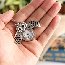 Fashion Retro Unisex Vintage Double Open Owl Pendant Antique Necklace Pocket Watch Gift High Quality Pendant Quartz Watch Clock fashion style pocket watch pendant necklace