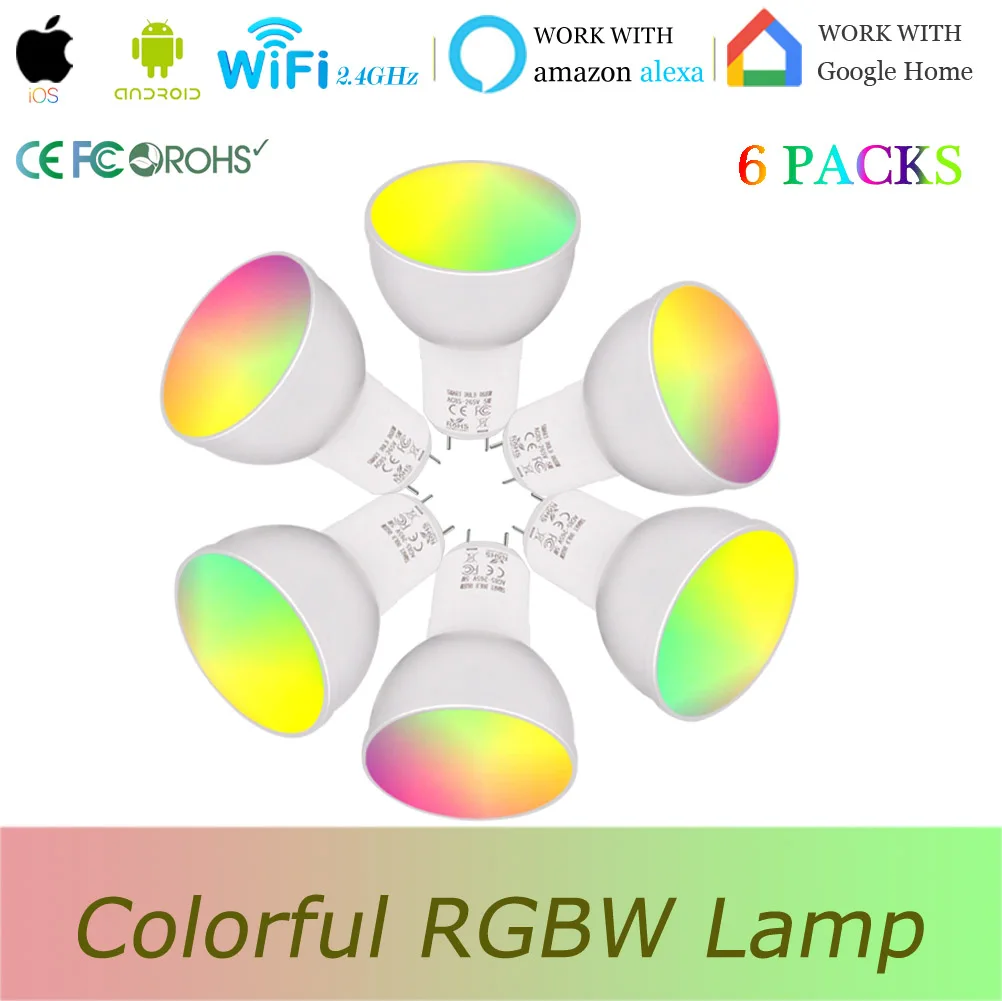Умная WiFi лампа GU5.3 RGBW 5 Вт умная Светодиодная эквивалент 50 работает с Alexa Google Home IFTTT