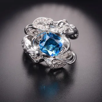 

Promotion!!! Wedding Ring Jewelry Mermaid Ring Sky Blue Birthstone 925 Sterling Silver for Women Size 5-10 Drop shipping