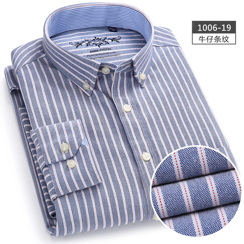 

2019 Oxford Dress Shirt with Pocket Smart Casual Regular Fit Button Office Work Shirts Multi Striped