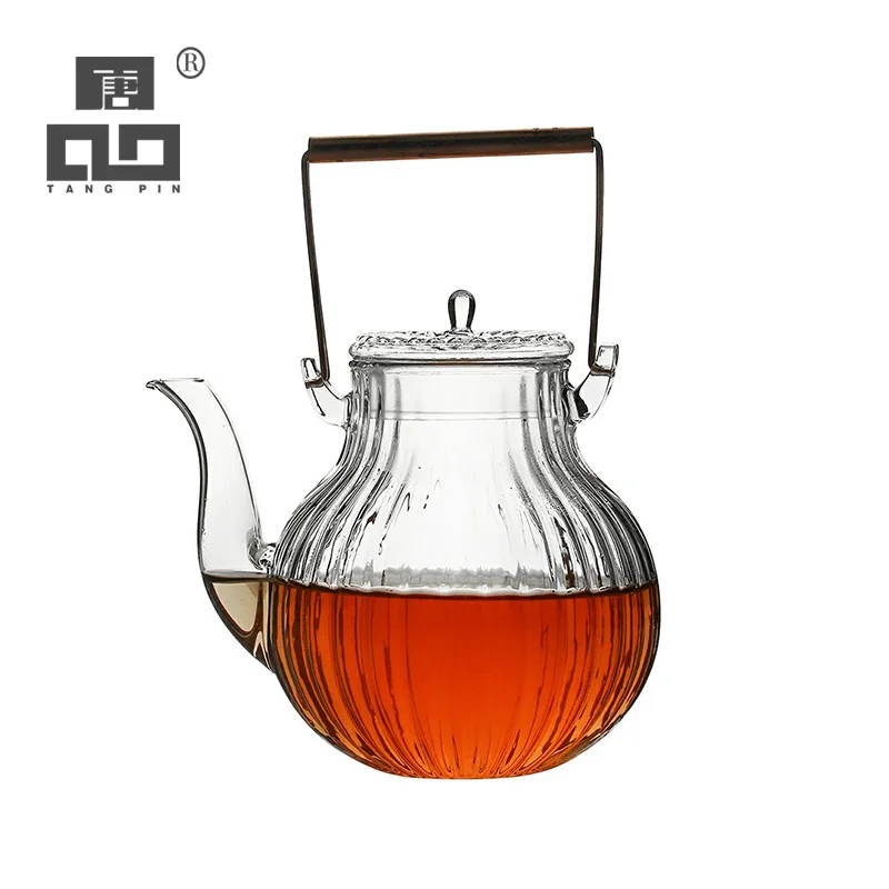 

TANGPIN heat-resistant glass teapot boiling kettle for flower tea pot glass tea set drinkware 600ml