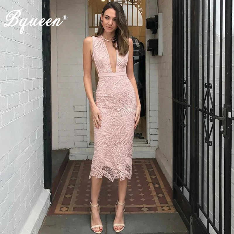 Bqueen 2019 сексуальное платье с глубоким V образным вырезом до середины икры Для