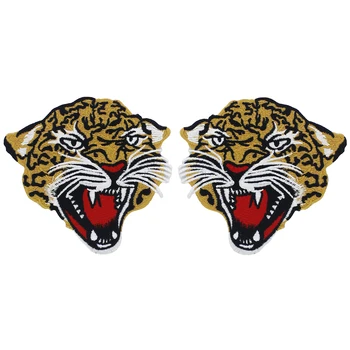 

5pairs Leopard Head Mirror Pair Badges Embroidery Applique Patches Lace Fabric Patches T-shirt Jacket DIY Sewing Accessories