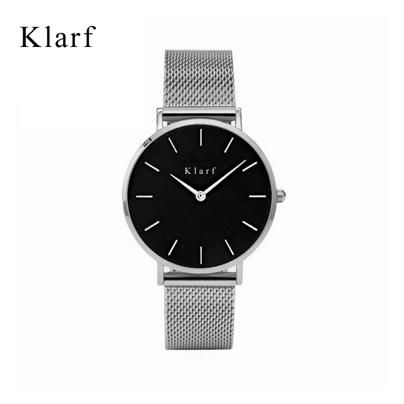 klarf 2017 New Brand Fashion Women Watches Quartz Watch Dress Ladies Casual Sports Wristwatch Stainless Steel Strap BLACK Dial