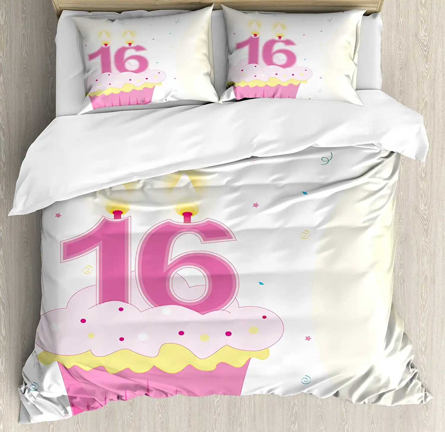 16th Birthday Duvet Cover Set Tasty Cupcake With Candle Teen Girls