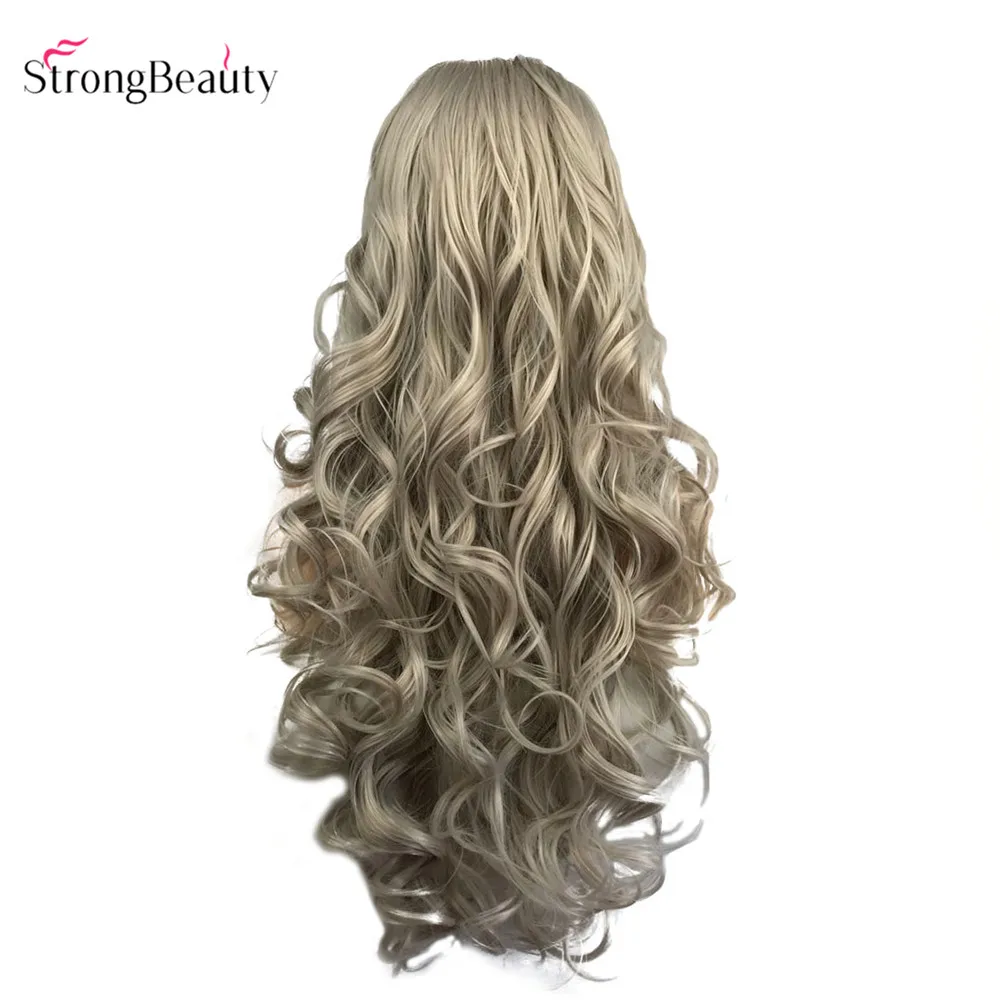 StrongBeauty серебристо-серый парик на кружеве для черных женщин длинные волнистые волосы синтетический парик 24"