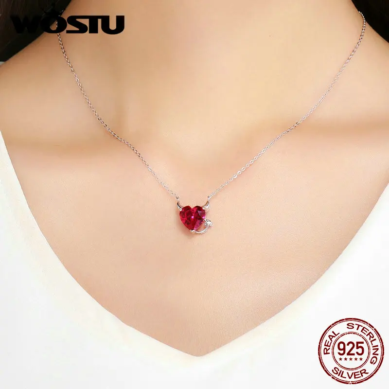 

WOSTU Authentic 925 Sterling Silver Angel & Demon Pendant Necklaces For Women Luxury Fashion Jewelry Party Gift FIN285