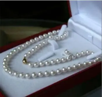 

Real! 10MM White Akoya Shell Pearl Necklace + Earring Set AAA 18"