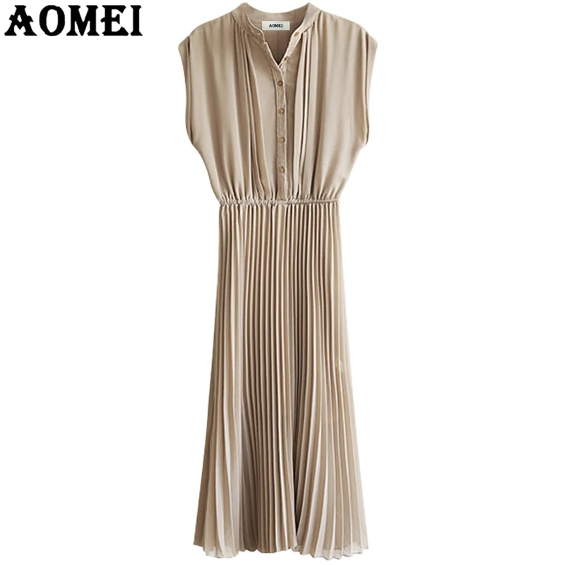 

Dress Summer for Women Casual Button Down Dresses Fashion Elastic Waist Femme Tank Dress Elegant Robes Sundresses Tunics Gowns