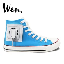 Вэнь оригинальные окрашены вручную обувь дизайн заказной зарядки мозги высокие мужские женские парусиновые кроссовки для рождественских подарков