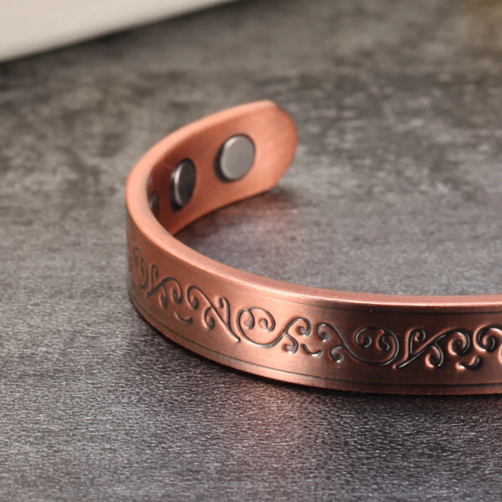 Vinterly Magnetic Bracelets Pure Copper Unisex Health Energy Bangles Vintage Flower Adjustable Open Cuff Jewelry Women Resizable 3