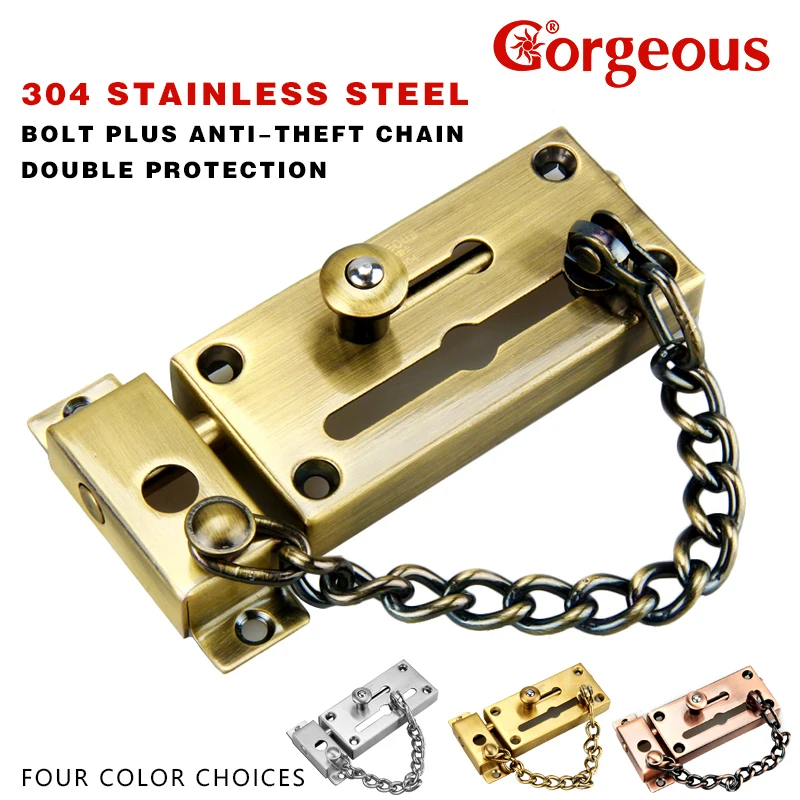 

304 STAINLESS STEEL DOOR BOLT WITH 180MM CHAIN PULLING BOTTON OPEN,HIGH SECURITY GUARD AGAINST THEFT