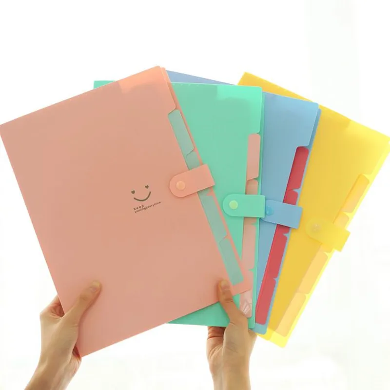 

Coloffice 1PC Candy Color Filing Production Folder Multi-Function 5 Into Mezzanine File A4 Document File Folder School Office