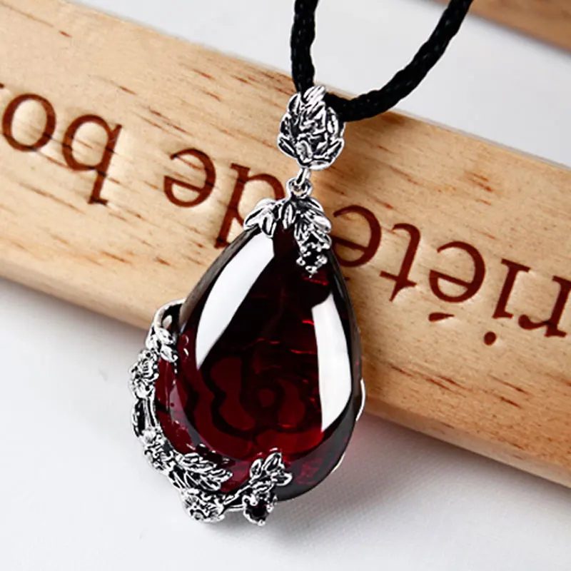 JIASHUNTAI ретро Серебро 925 пробы Королевский натуральный красный гранат халцедон агат драгоценный камень кулон ожерелье ювелирные изделия для женщин