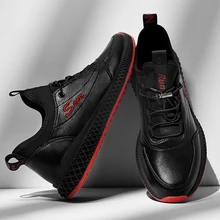 SUROM Breathable Sneakers Leather Casual Shoes Men Lightweight Comfortable Outdoor Lace Up Athletic Shoes Male Non-slip men s outdoor casual shoes breathable non slip male genuine leather shoes tough wear resisting lace up comfortable shoes