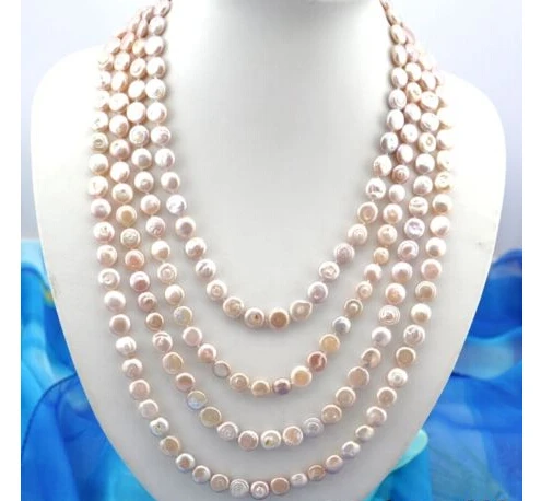 

100" 11mm coin Lavender freshwater pearl necklace ^^^@^Noble style Natural Fine jewe SHIPPING (C0309)