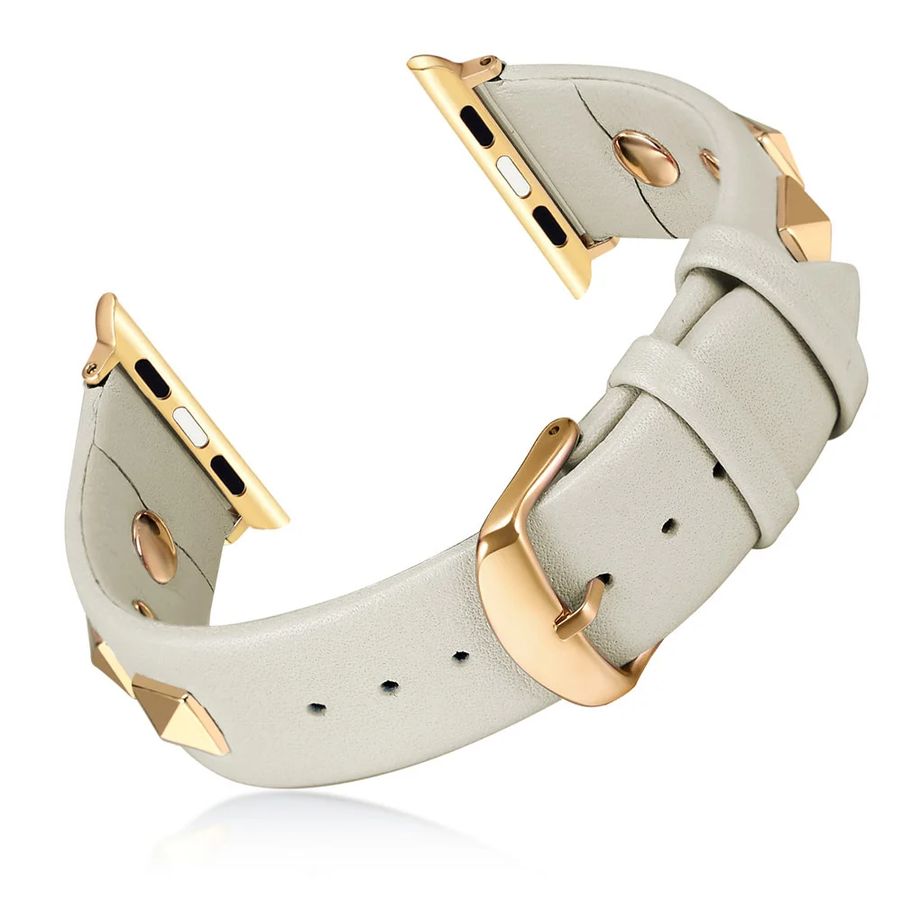 

For Apple Watch Band Series 5 4 3 2 1 Rivet Style Leather Strap for iWatch 40/44/38/42mm Bracelet WristBand Clock Belt