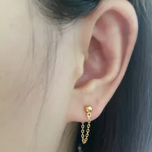 Модные женские Панк серебряные розовые золотые черные титановые стальные круглые шарики с длинной цепочкой, серьги-гвоздики, украшения для ушного пирсинга