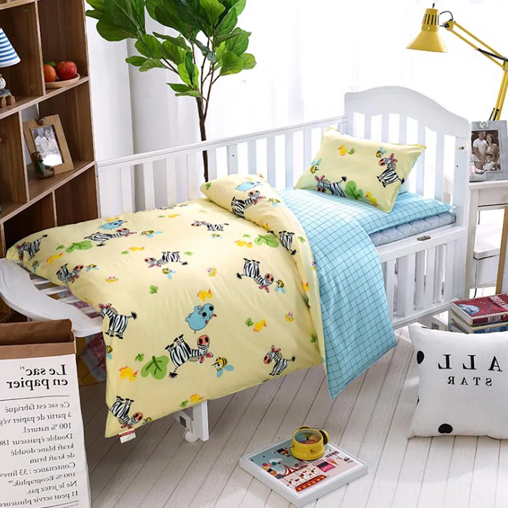 3 Pcs Set Baby Bedding Set Pure Cotton Cartoon Star Pattern Crib Kit Including Pillowcase Duvet Cover Cot Flat Sheet