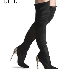 LTTL/женские замшевые эластичные сапоги; облегающие высокие сапоги до бедра; сапоги до колена; пикантные женские сапоги на высоком каблуке-шпильке с острым носком