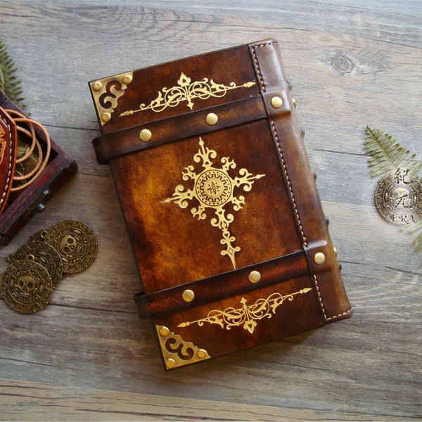 

Leather journal five-pointed star loose-leaf hand account first layer cowboy notebook six-pointed star magic manual book