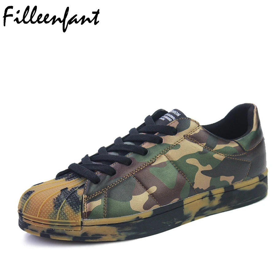 Camouflage PU Leather Men Casual Shoes Lace up Shoes Men 2017 Design